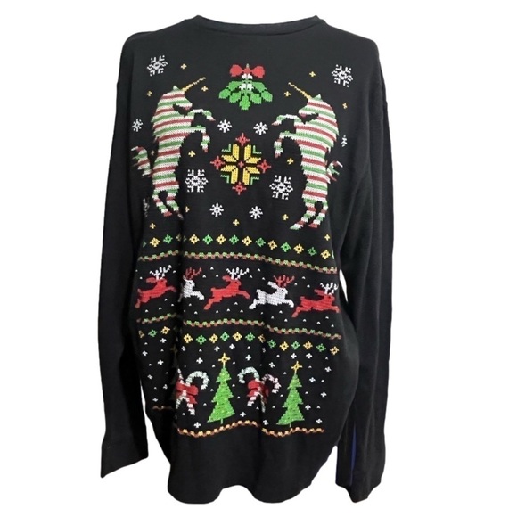 Unicorn black tacky Christmas sweater size L/Large - Picture 3 of 7